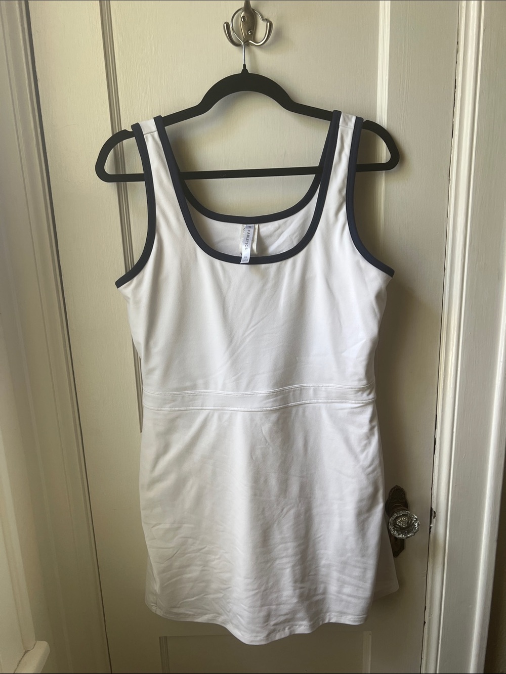 Fabletics White Tank Top with Dark Navy Trim